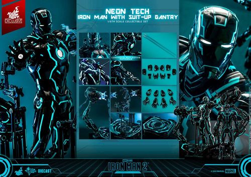 Iron Man 2 Figura 1/6 Neon Tech Iron Man with Suit-Up Gantry 32 cm