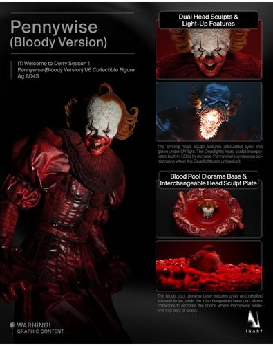 INART Figura 1/6 IT: Welcome to Derry Pennywise (Bloody Version) - Imagen 27